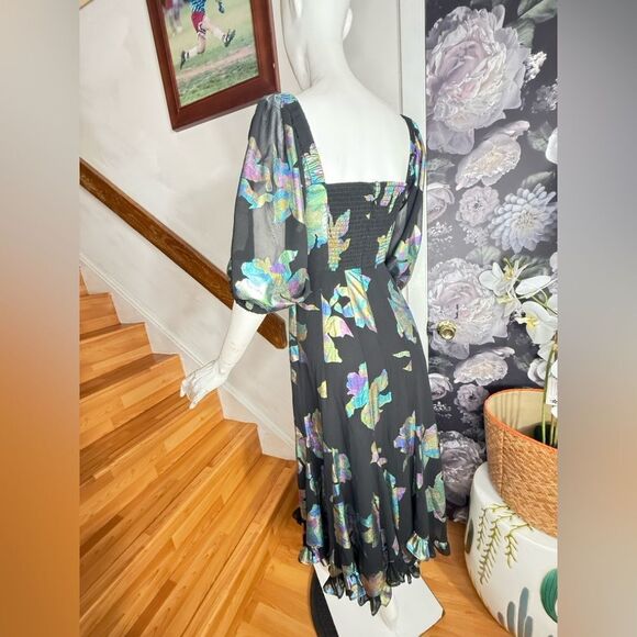 Anthropologie Hutch Puff-Sleeve Twist Iridescent Midi Dress/  XS - Picture 7 of 9